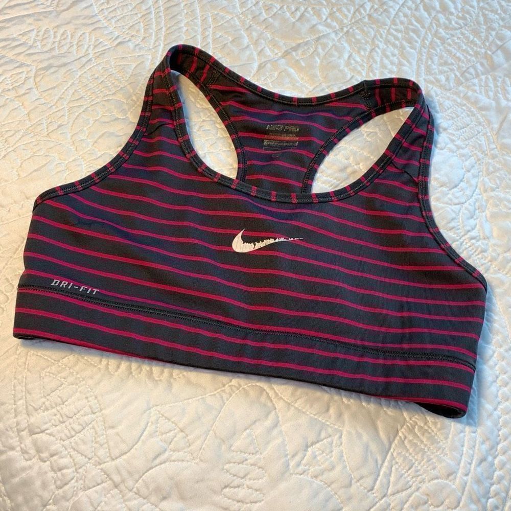 Nike Dri Fit Stripe Swoosh Activewear Racerback Sports Bra Black & Red Small